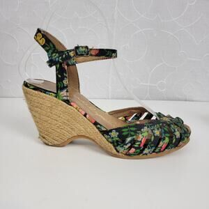 Gairmo Womens Sandals Size 37 Multi Espadrilles Patio Platform Floral Cork Wedge